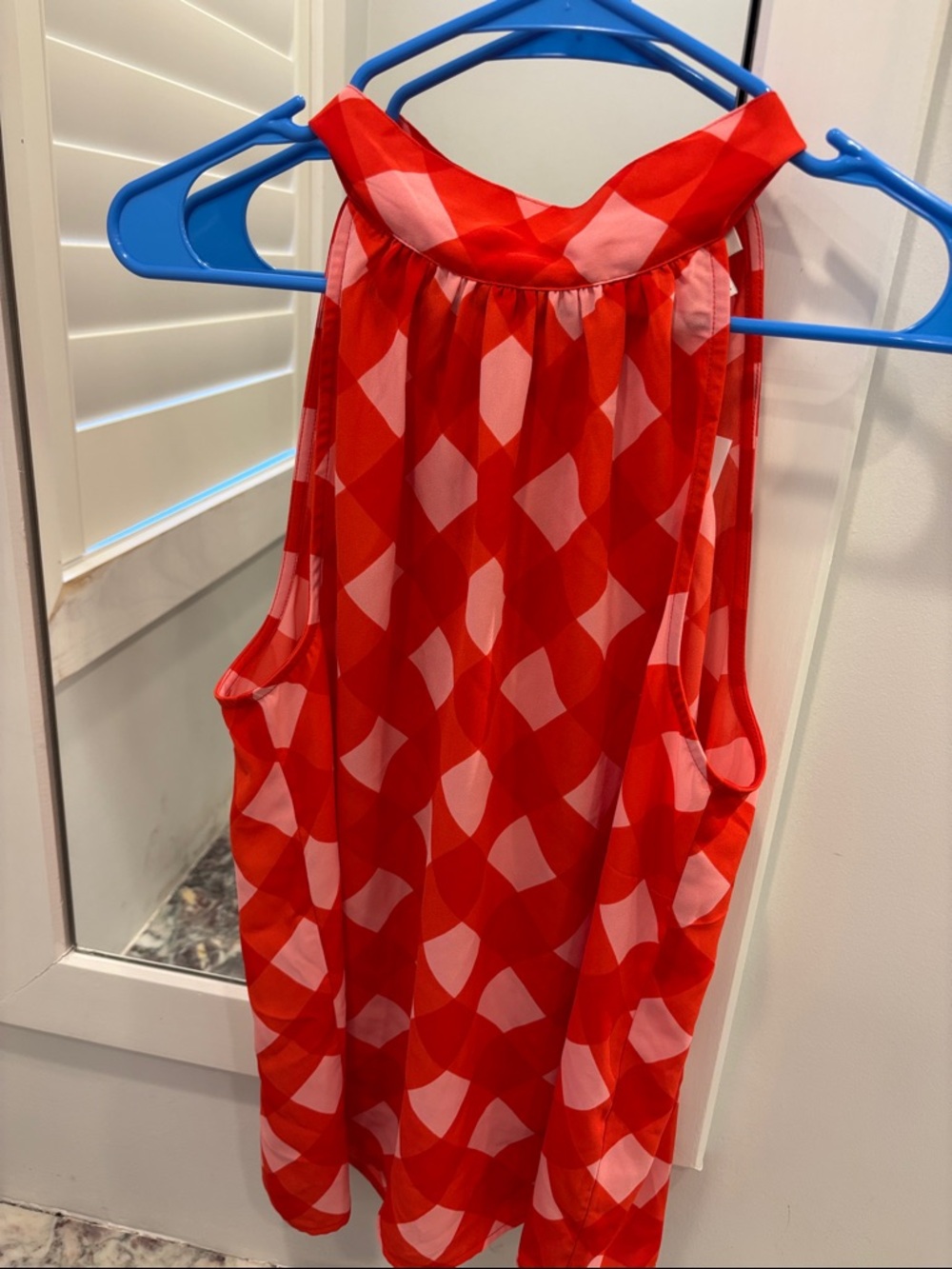 J. Crew Red and Light Pink Geometric Halter Tank Top
